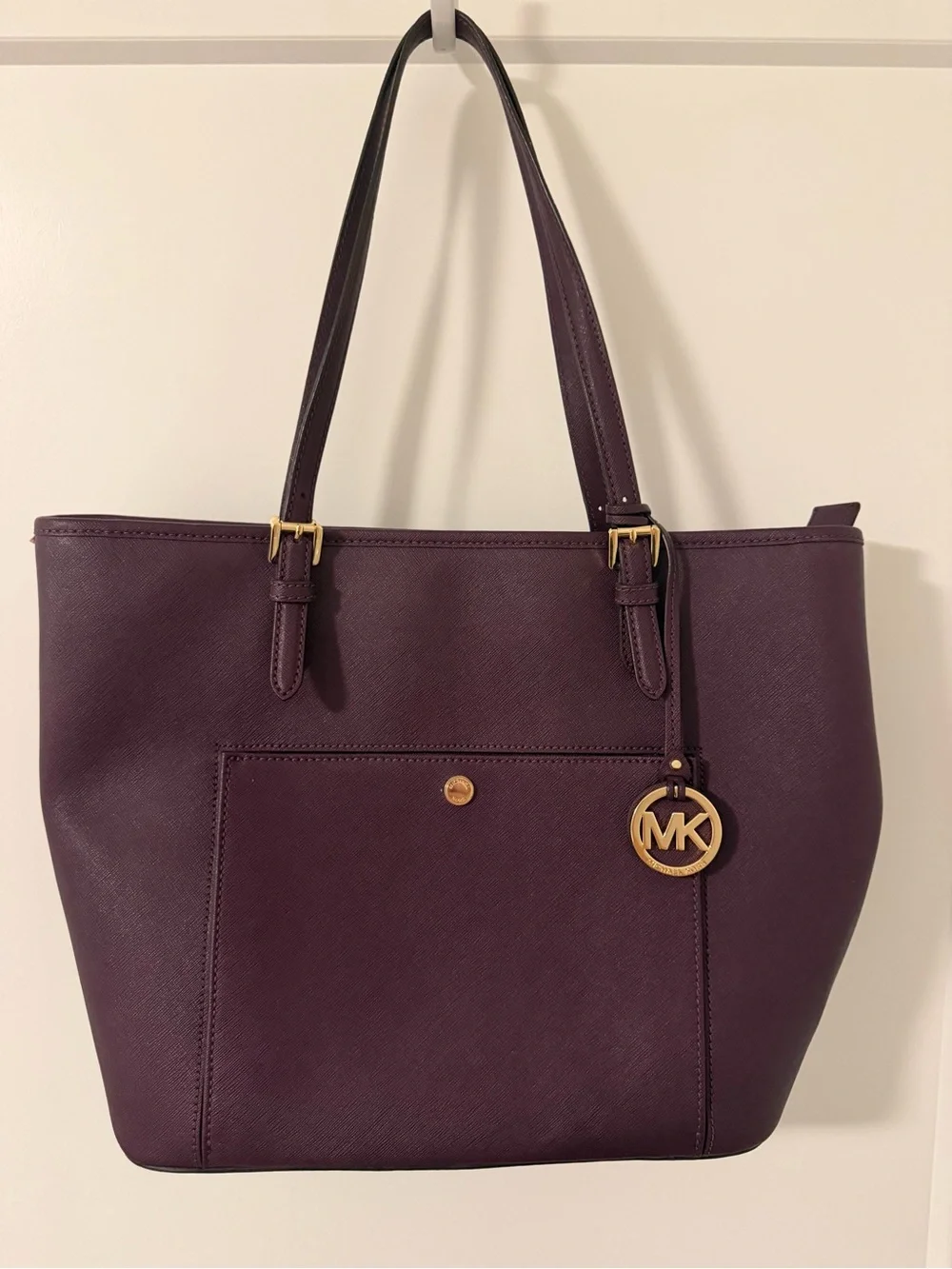 Michael Kors Deep Plum Saffiano Leather Tote with Gold Hardware